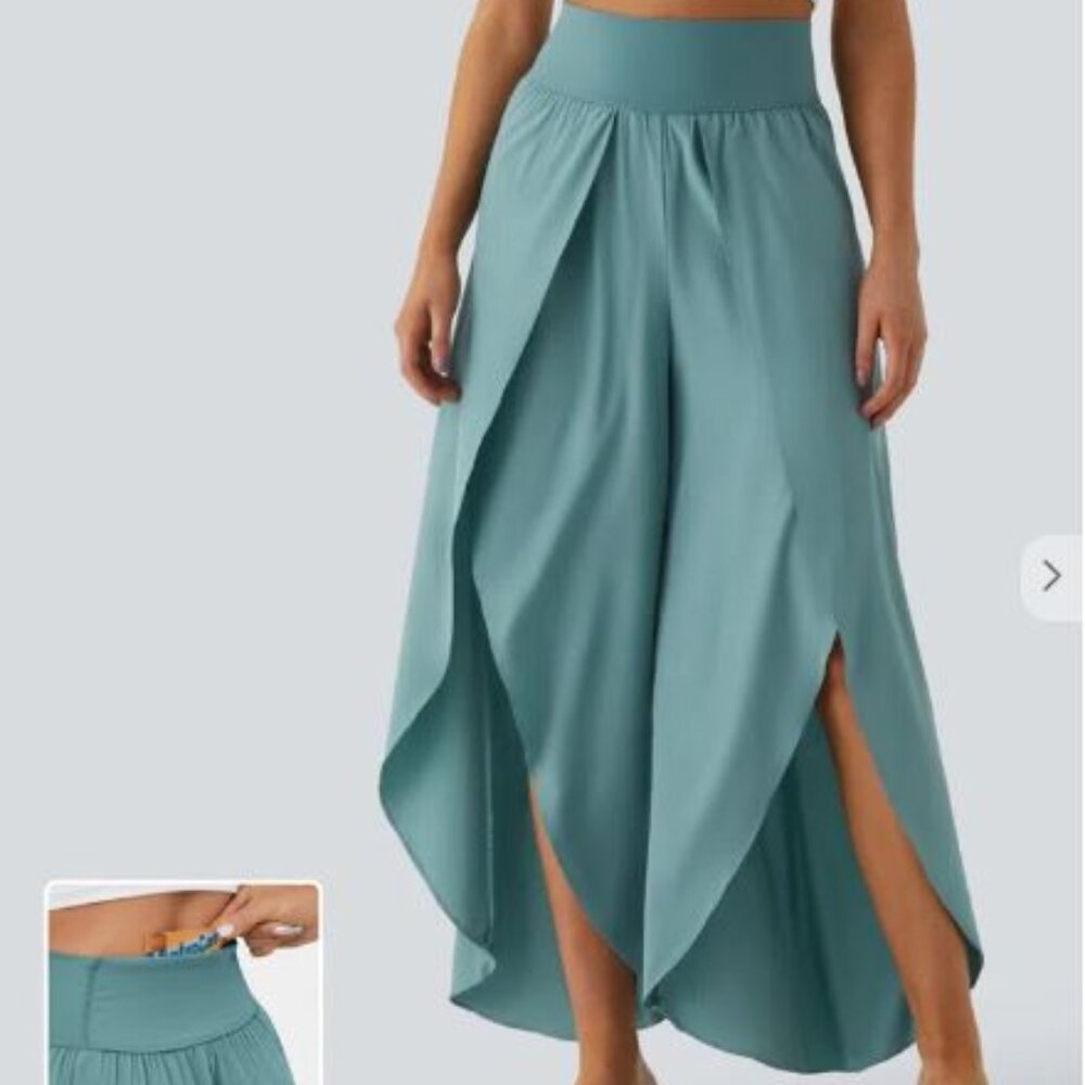 Halara Breezeful High Waisted Waistband Pocket Palazzo Flowy Split Wide Leg